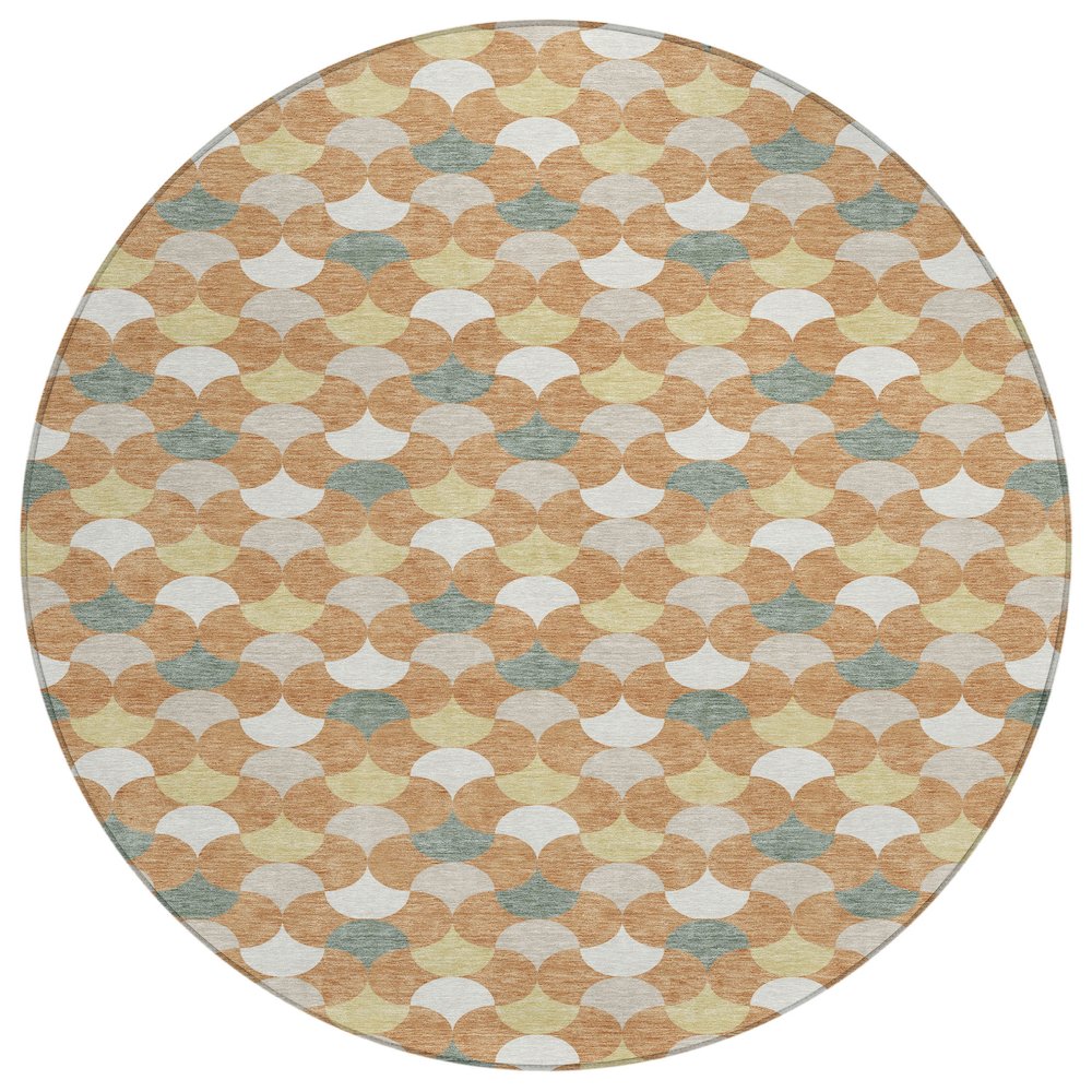 Machine Washable Indoor/Outdoor Chantille ACN2568 Orange 8' x 8' Round Rug. Picture 1