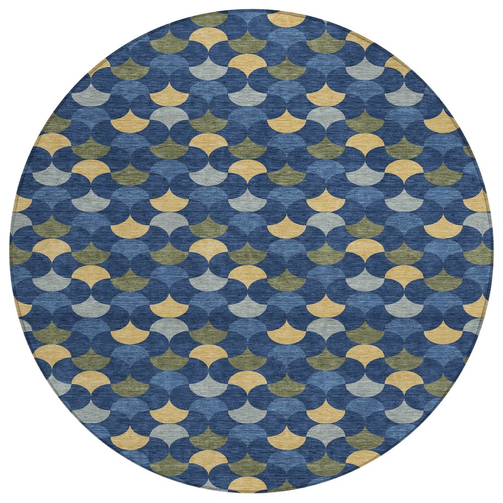 Machine Washable Indoor/Outdoor Chantille ACN2568 Blue 8' x 8' Round Rug. Picture 1