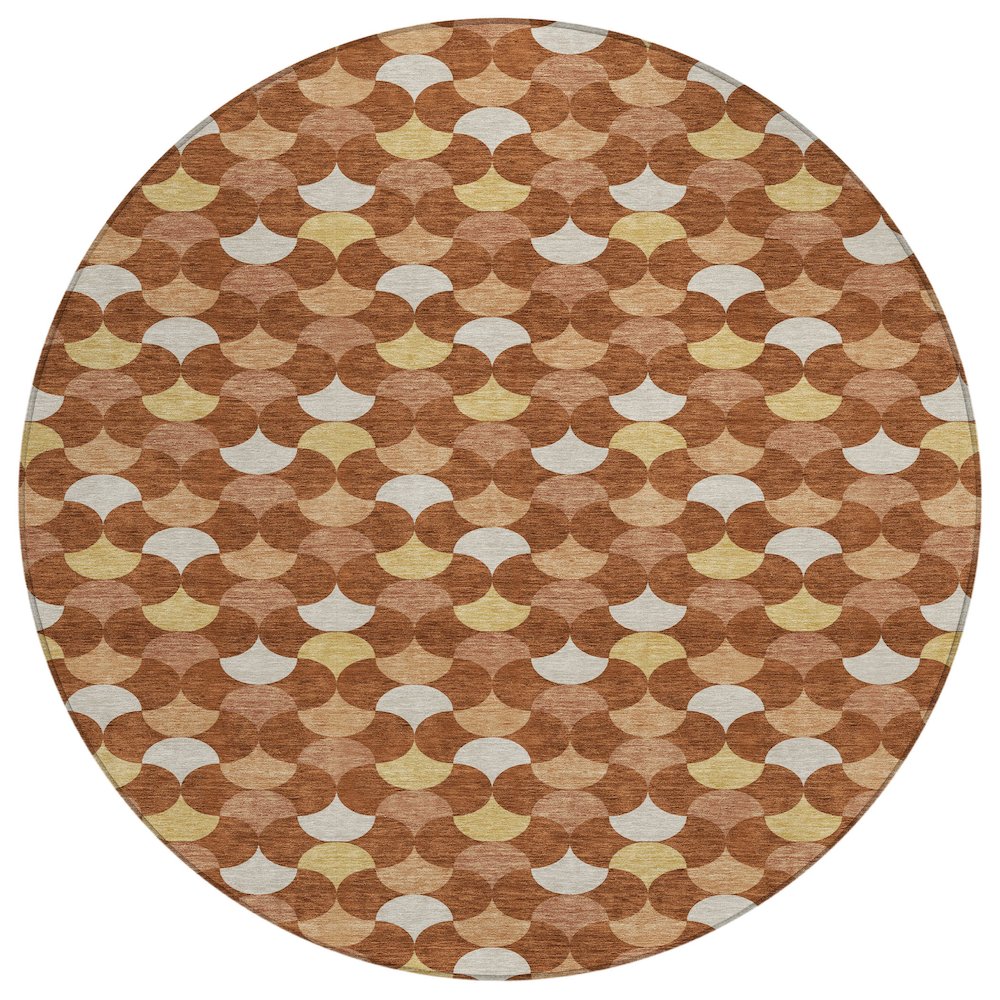 Machine Washable Indoor/Outdoor Chantille ACN2568 Orange 8' x 8' Round Rug. Picture 1