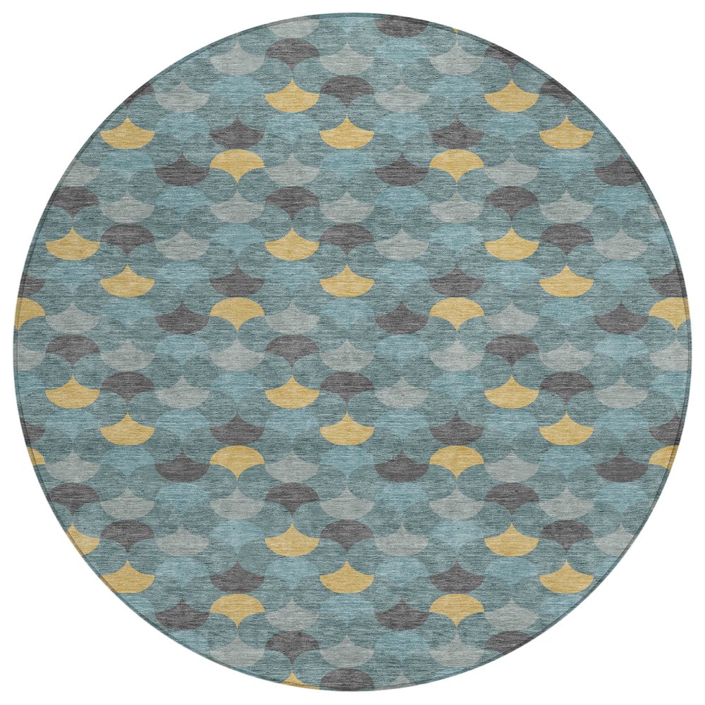 Machine Washable Indoor/Outdoor Chantille ACN2568 Teal 8' x 8' Round Rug. Picture 1