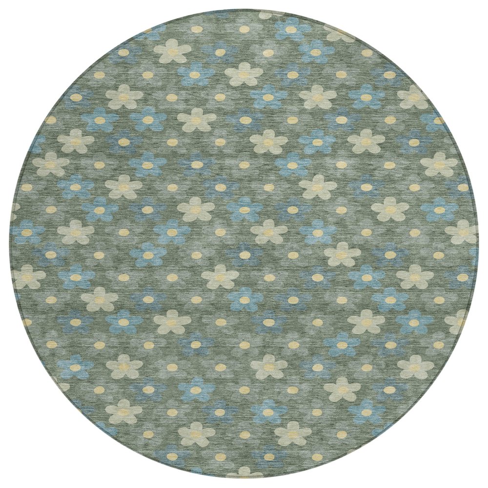 Machine Washable Indoor/Outdoor Chantille ACN2569 Green 8' x 8' Round Rug. Picture 1