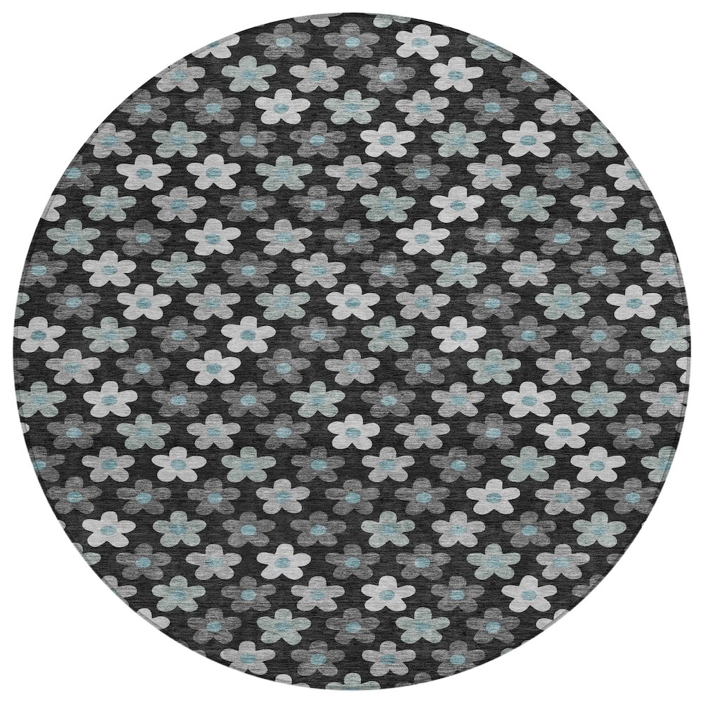 Machine Washable Indoor/Outdoor Chantille ACN2569 Black 8' x 8' Round Rug. Picture 1