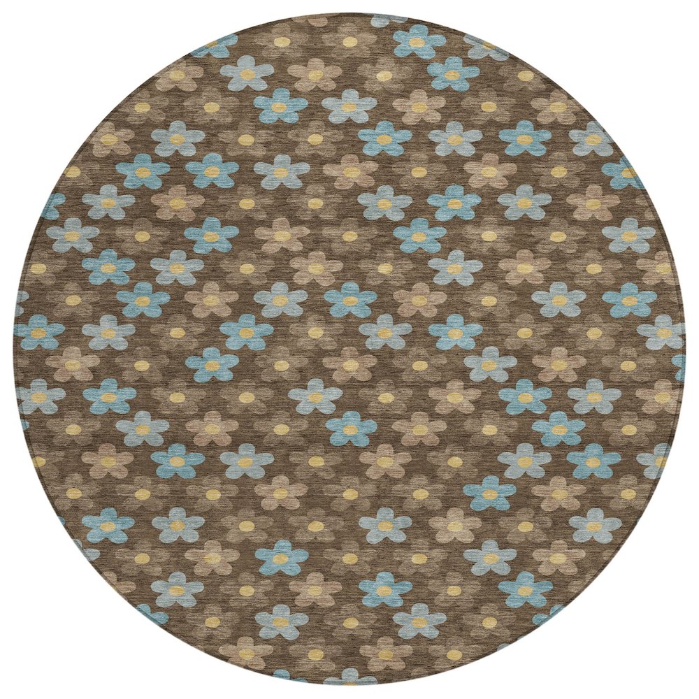 Machine Washable Indoor/Outdoor Chantille ACN2569 Brown 8' x 8' Round Rug. Picture 1
