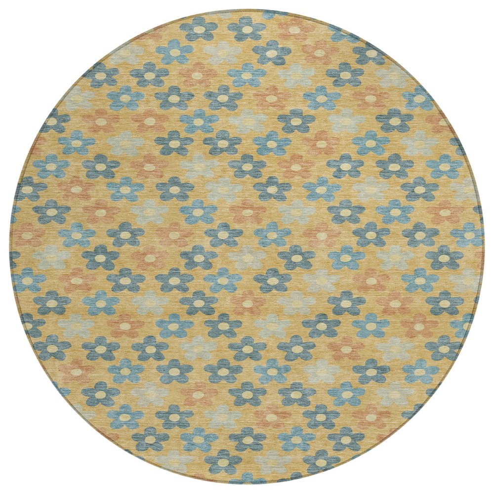 Machine Washable Indoor/Outdoor Chantille ACN2569 Gold 8' x 8' Round Rug. Picture 1