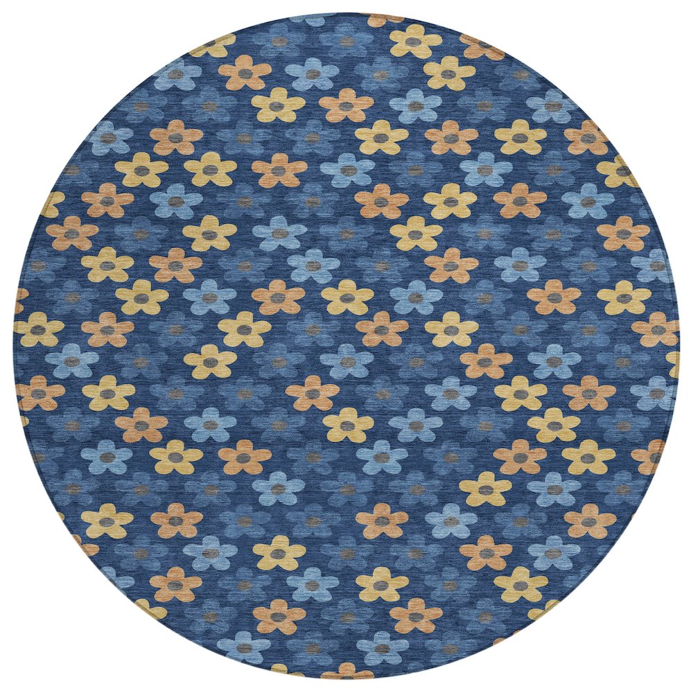 Machine Washable Indoor/Outdoor Chantille ACN2569 Blue 8' x 8' Round Rug. Picture 1
