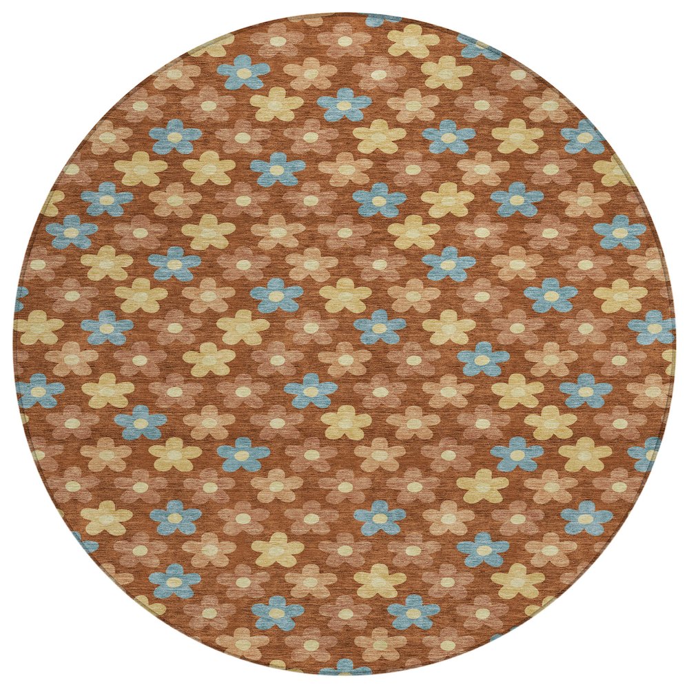 Machine Washable Indoor/Outdoor Chantille ACN2569 Orange 8' x 8' Round Rug. Picture 1