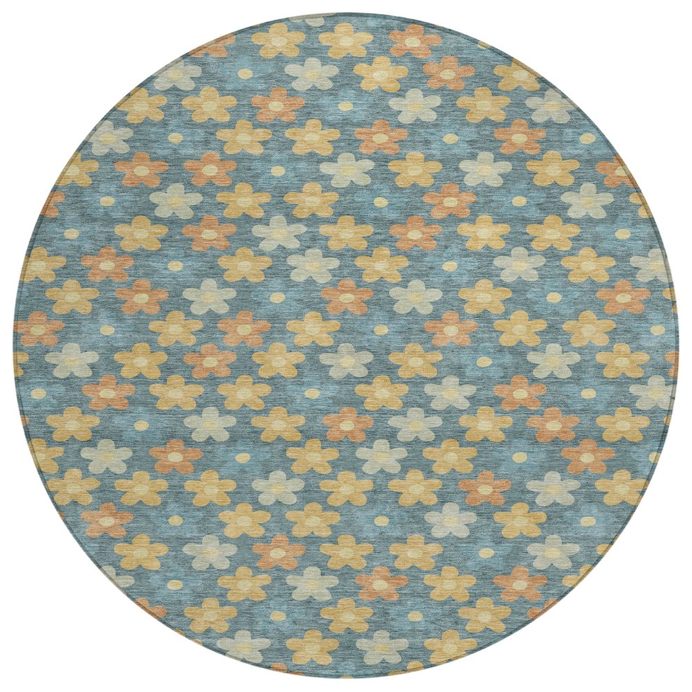 Machine Washable Indoor/Outdoor Chantille ACN2569 Teal 8' x 8' Round Rug. Picture 1