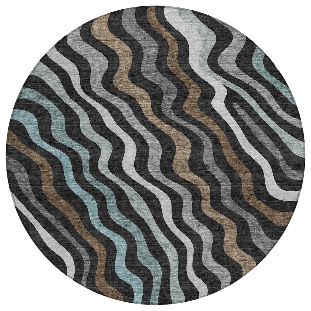 Machine Washable Indoor/Outdoor Chantille ACN2570 Black 8' x 8' Round Rug. Picture 1