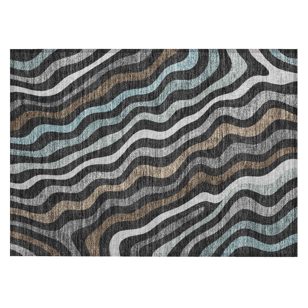 Machine Washable Indoor/Outdoor Chantille ACN2570 Black 1'8" x 2'6" Rug. Picture 1