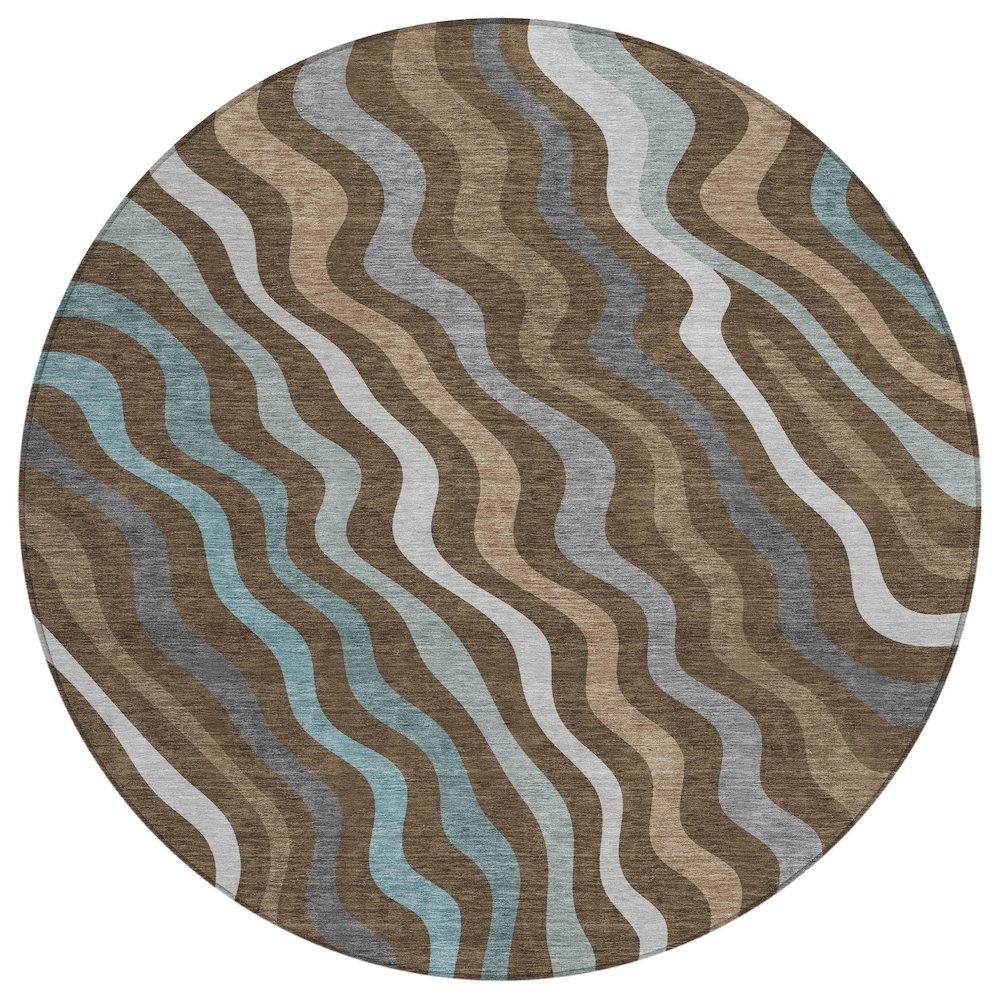Machine Washable Indoor/Outdoor Chantille ACN2570 Brown 8' x 8' Round Rug. Picture 1