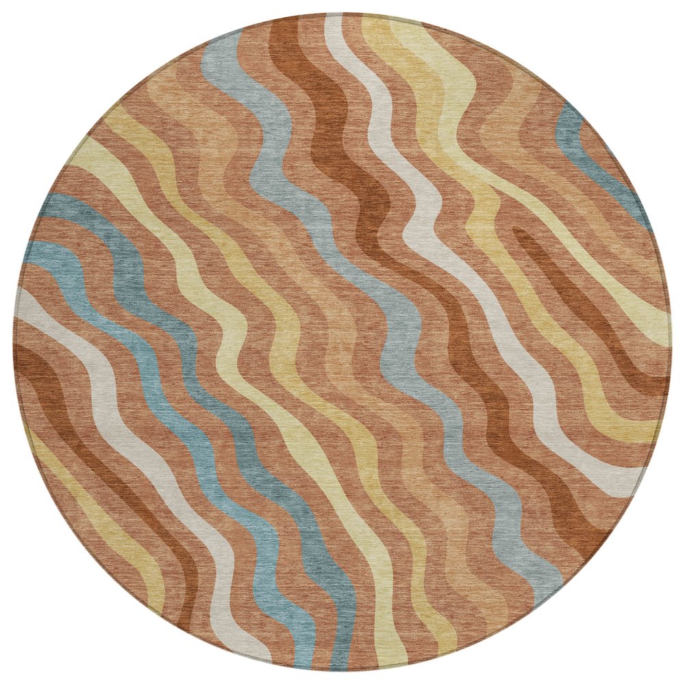Machine Washable Indoor/Outdoor Chantille ACN2570 Orange 8' x 8' Round Rug. Picture 1