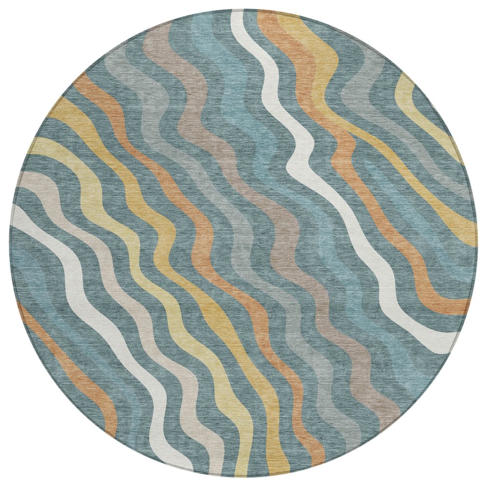 Machine Washable Indoor/Outdoor Chantille ACN2570 Teal 8' x 8' Round Rug. Picture 1