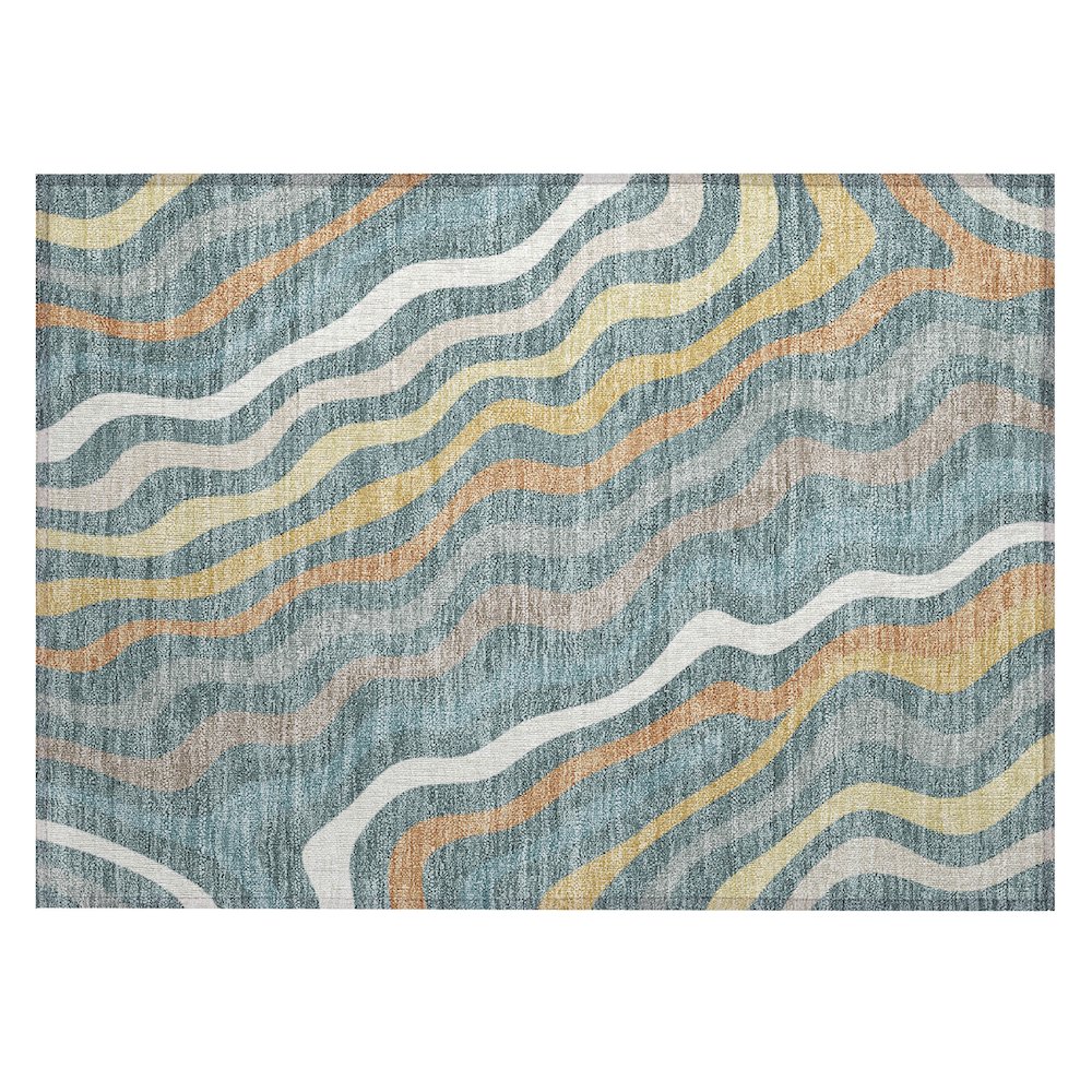 Machine Washable Indoor/Outdoor Chantille ACN2570 Teal 1'8" x 2'6" Rug. Picture 1