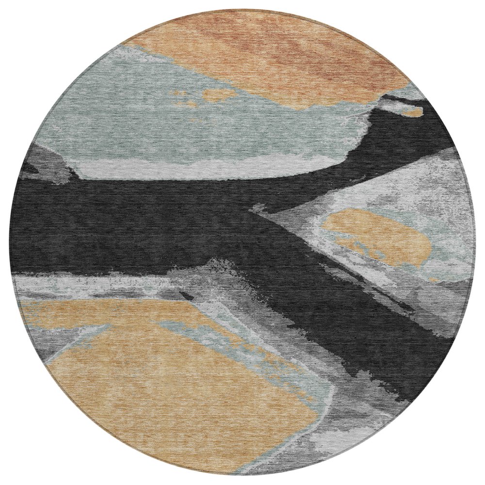 Machine Washable Indoor/Outdoor Chantille ACN2571 Black 8' x 8' Round Rug. Picture 1