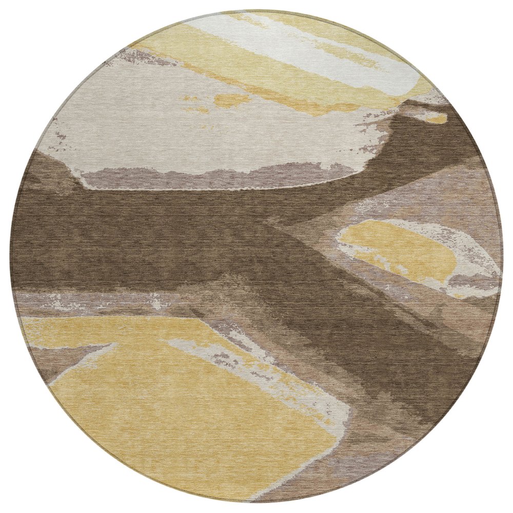 Machine Washable Indoor/Outdoor Chantille ACN2571 Brown 8' x 8' Round Rug. Picture 1