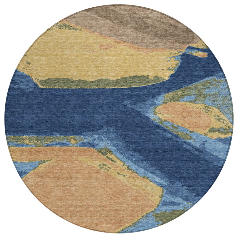 Machine Washable Indoor/Outdoor Chantille ACN2571 Blue 8' x 8' Round Rug. Picture 1