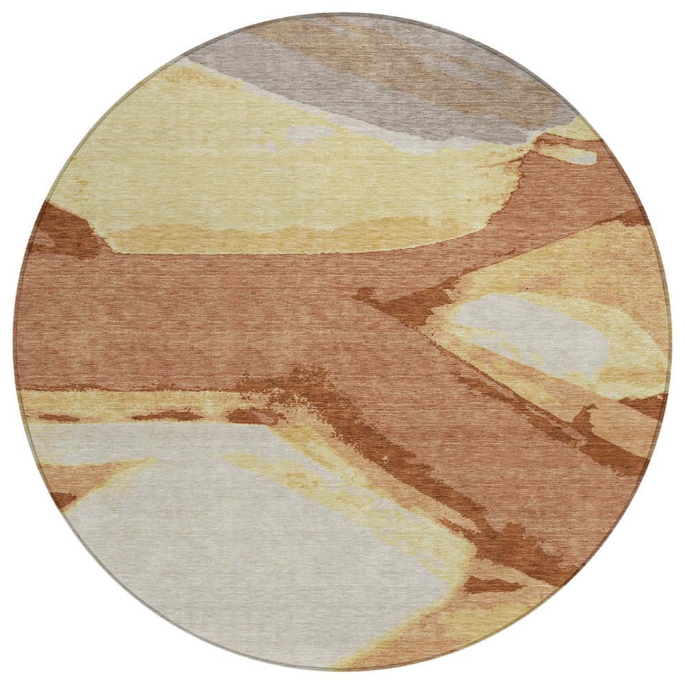 Machine Washable Indoor/Outdoor Chantille ACN2571 Orange 8' x 8' Round Rug. Picture 1