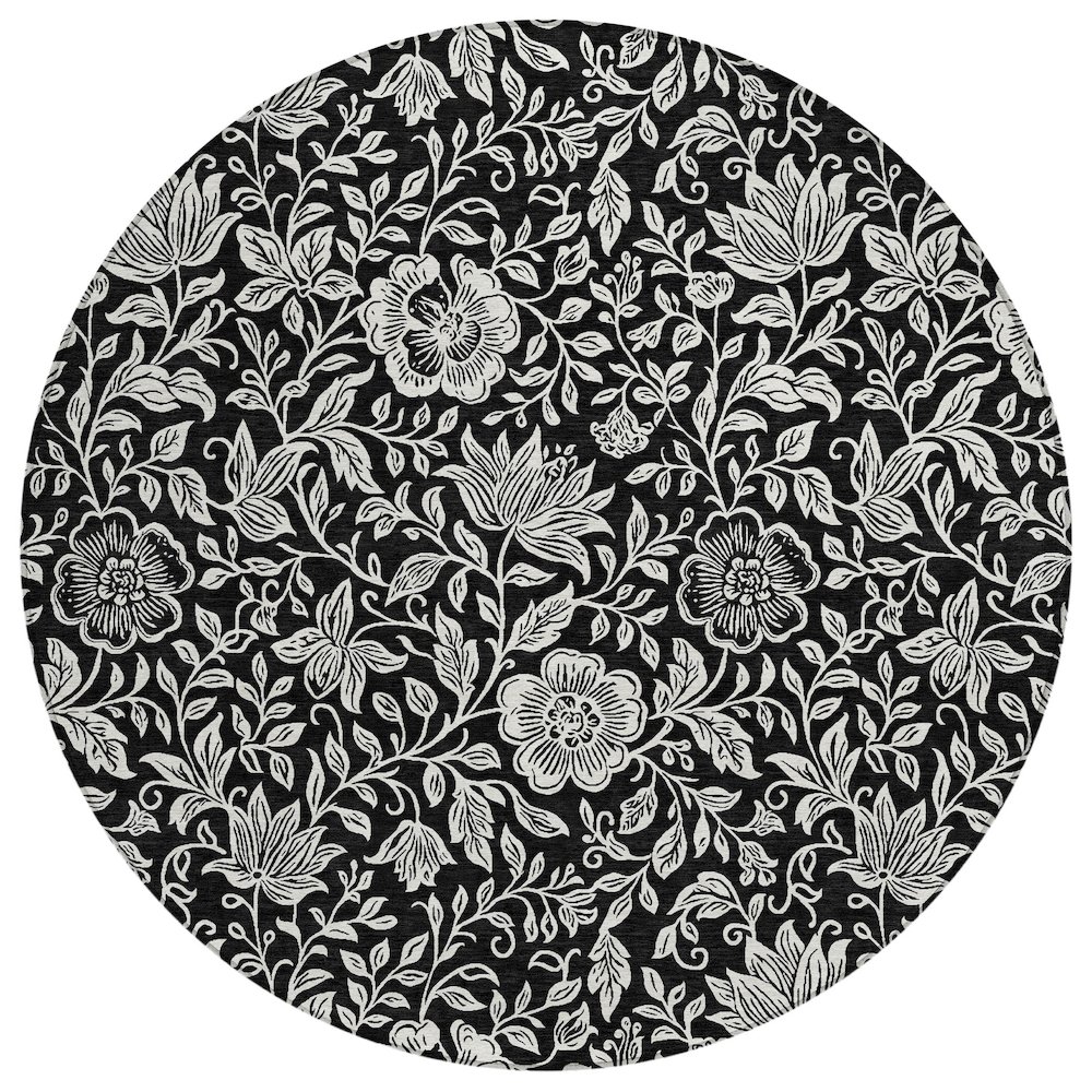 Machine Washable Indoor/Outdoor Chantille ACN2572 Black 8' x 8' Round Rug. Picture 1