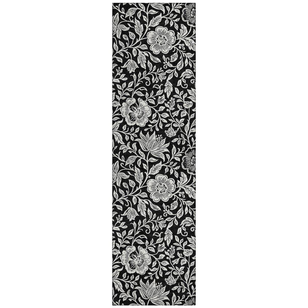 Machine Washable Indoor/Outdoor Chantille ACN2572 Black 2'3" x 7'6" Runner Rug. Picture 1