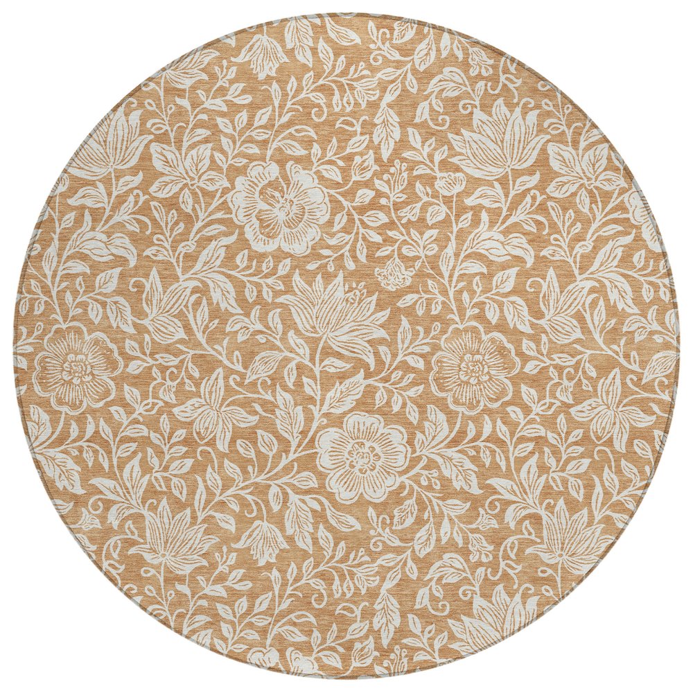 Machine Washable Indoor/Outdoor Chantille ACN2572 Orange 8' x 8' Round Rug. Picture 1