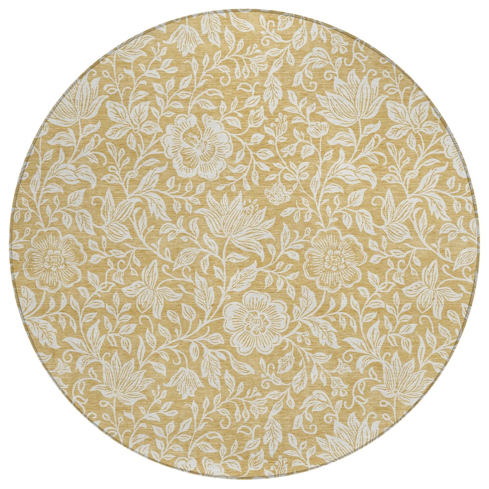 Machine Washable Indoor/Outdoor Chantille ACN2572 Gold 8' x 8' Round Rug. Picture 1