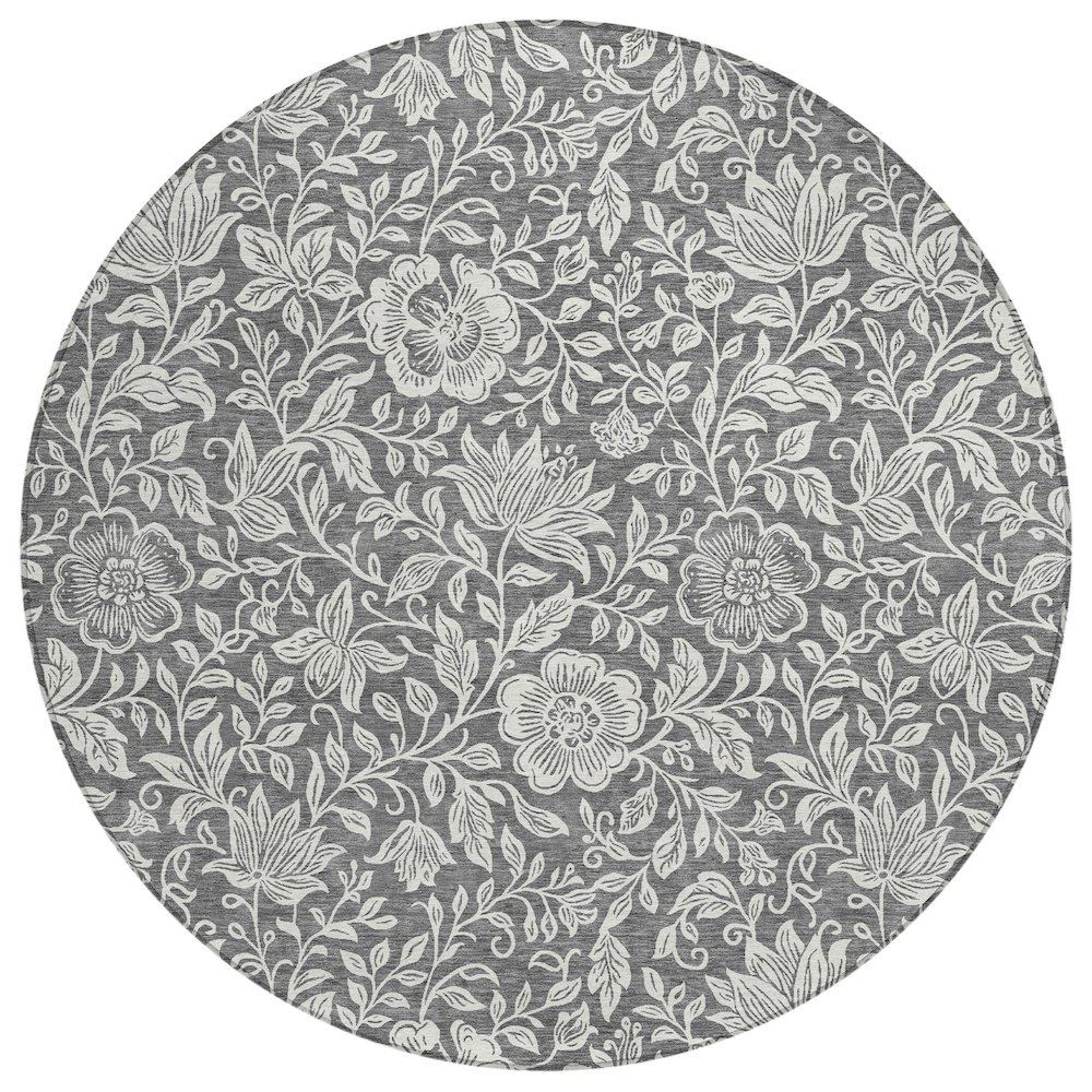 Machine Washable Indoor/Outdoor Chantille ACN2572 Gray 8' x 8' Round Rug. Picture 1