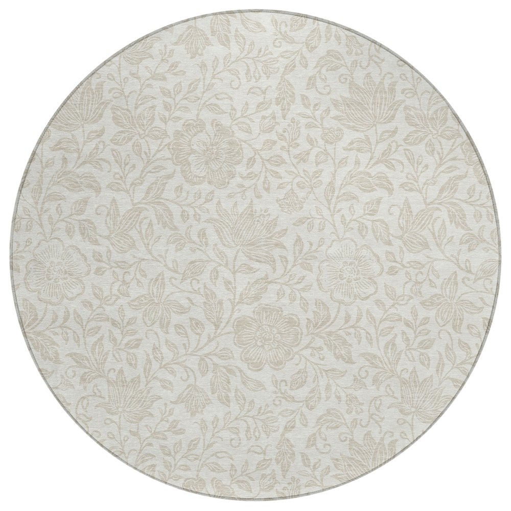 Machine Washable Indoor/Outdoor Chantille ACN2572 Ivory 8' x 8' Round Rug. Picture 1