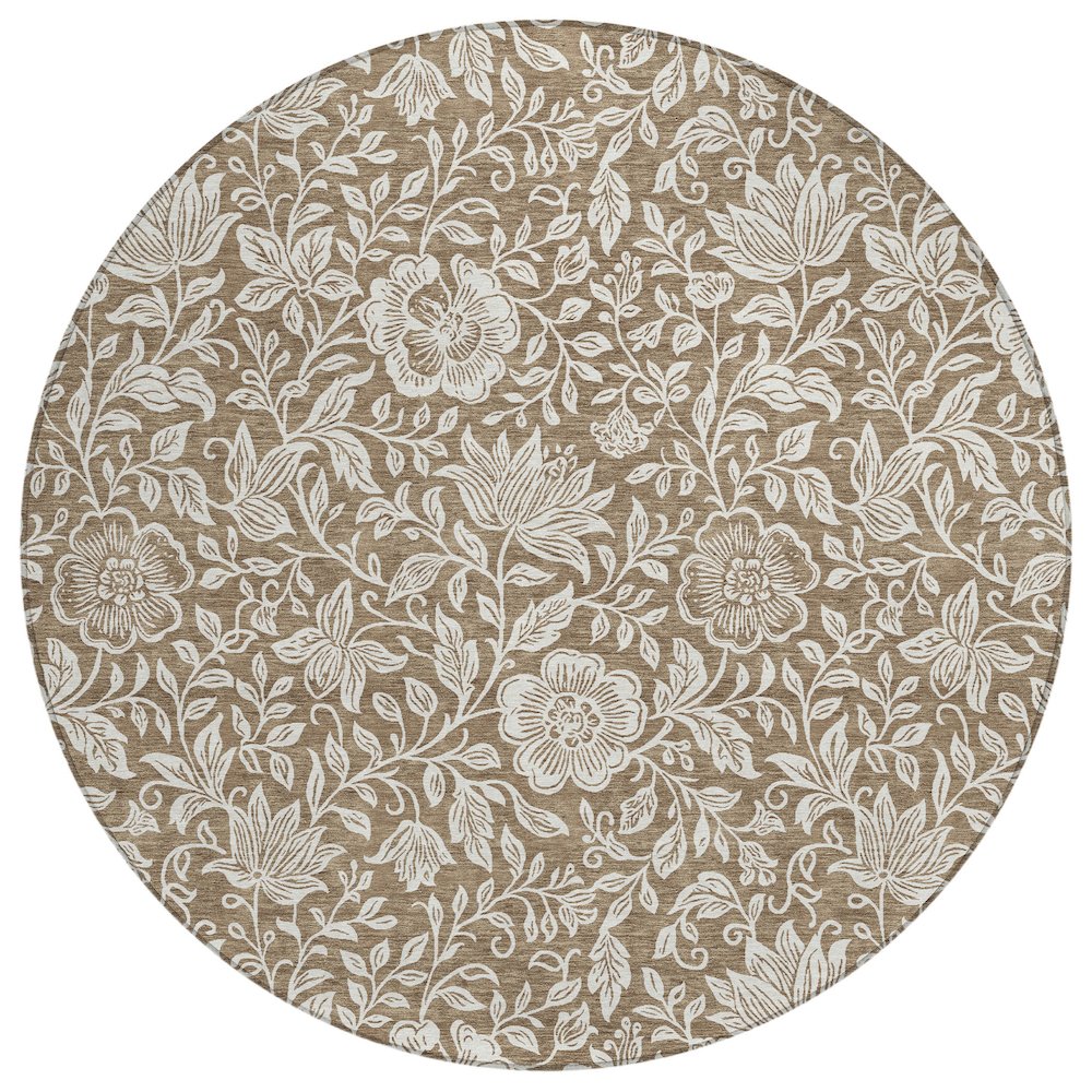 Machine Washable Indoor/Outdoor Chantille ACN2572 Brown 8' x 8' Round Rug. Picture 1