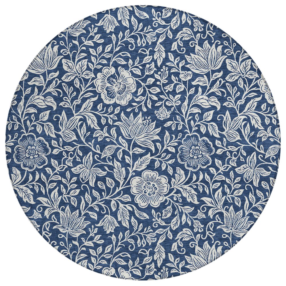 Machine Washable Indoor/Outdoor Chantille ACN2572 Blue 8' x 8' Round Rug. Picture 1