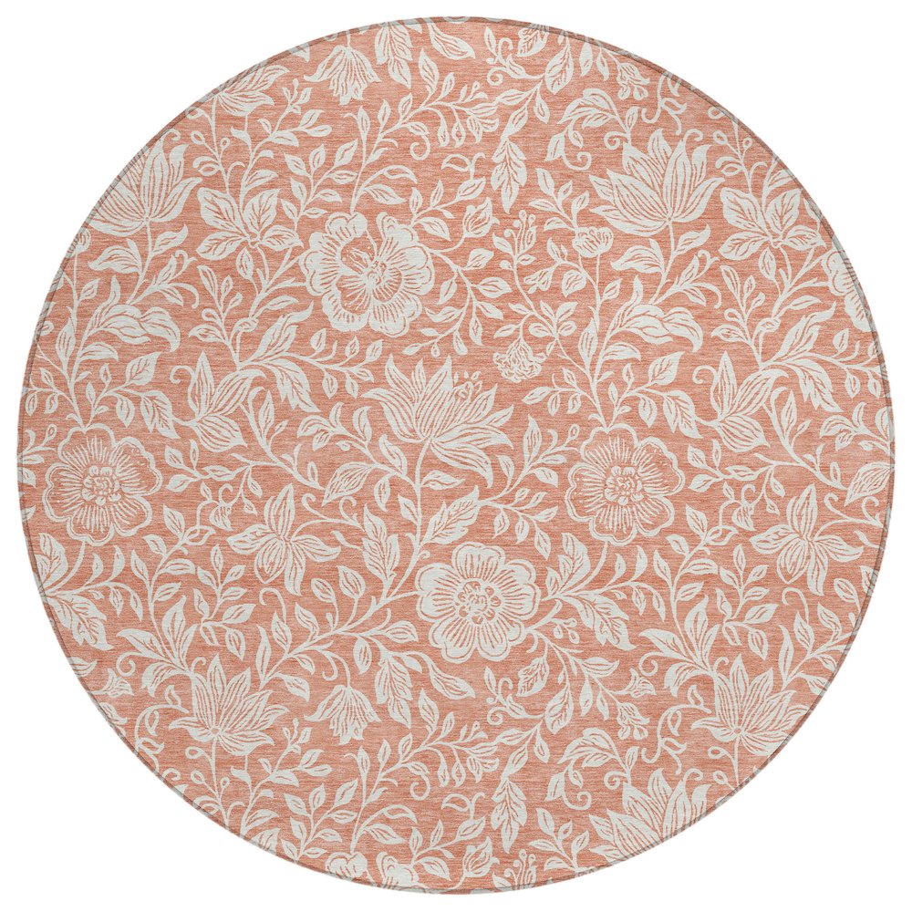 Machine Washable Indoor/Outdoor Chantille ACN2572 Orange 8' x 8' Round Rug. Picture 1