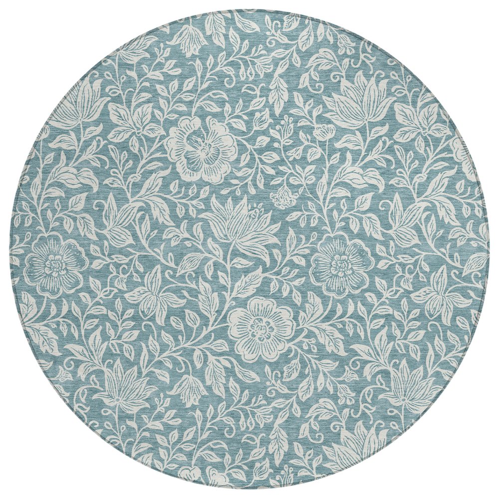 Machine Washable Indoor/Outdoor Chantille ACN2572 Teal 8' x 8' Round Rug. Picture 1
