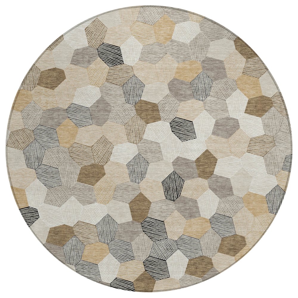 Machine Washable Indoor/Outdoor Chantille ACN2573 Brown 8' x 8' Round Rug. Picture 1