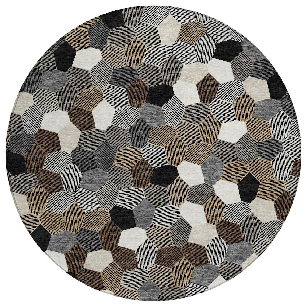 Machine Washable Indoor/Outdoor Chantille ACN2573 Black 8' x 8' Round Rug. Picture 1