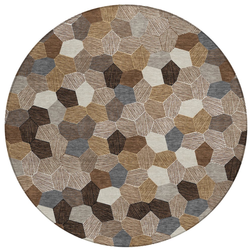 Machine Washable Indoor/Outdoor Chantille ACN2573 Brown 8' x 8' Round Rug. Picture 1