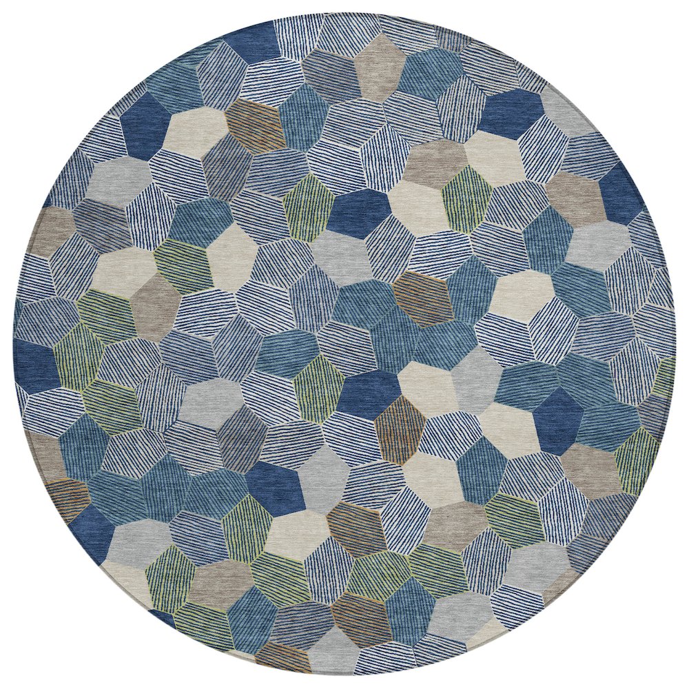 Machine Washable Indoor/Outdoor Chantille ACN2573 Blue 8' x 8' Round Rug. Picture 1