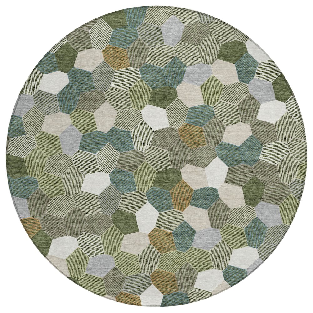 Machine Washable Indoor/Outdoor Chantille ACN2573 Green 8' x 8' Round Rug. Picture 1