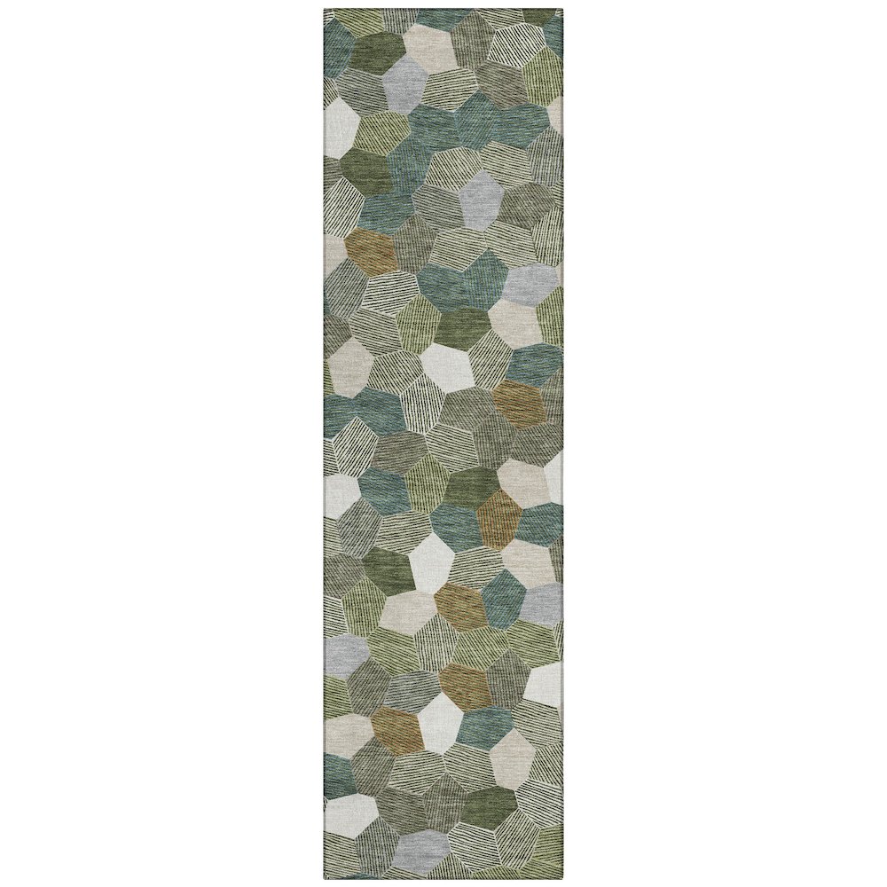 Machine Washable Indoor/Outdoor Chantille ACN2573 Green 2'3" x 7'6" Runner Rug. Picture 1