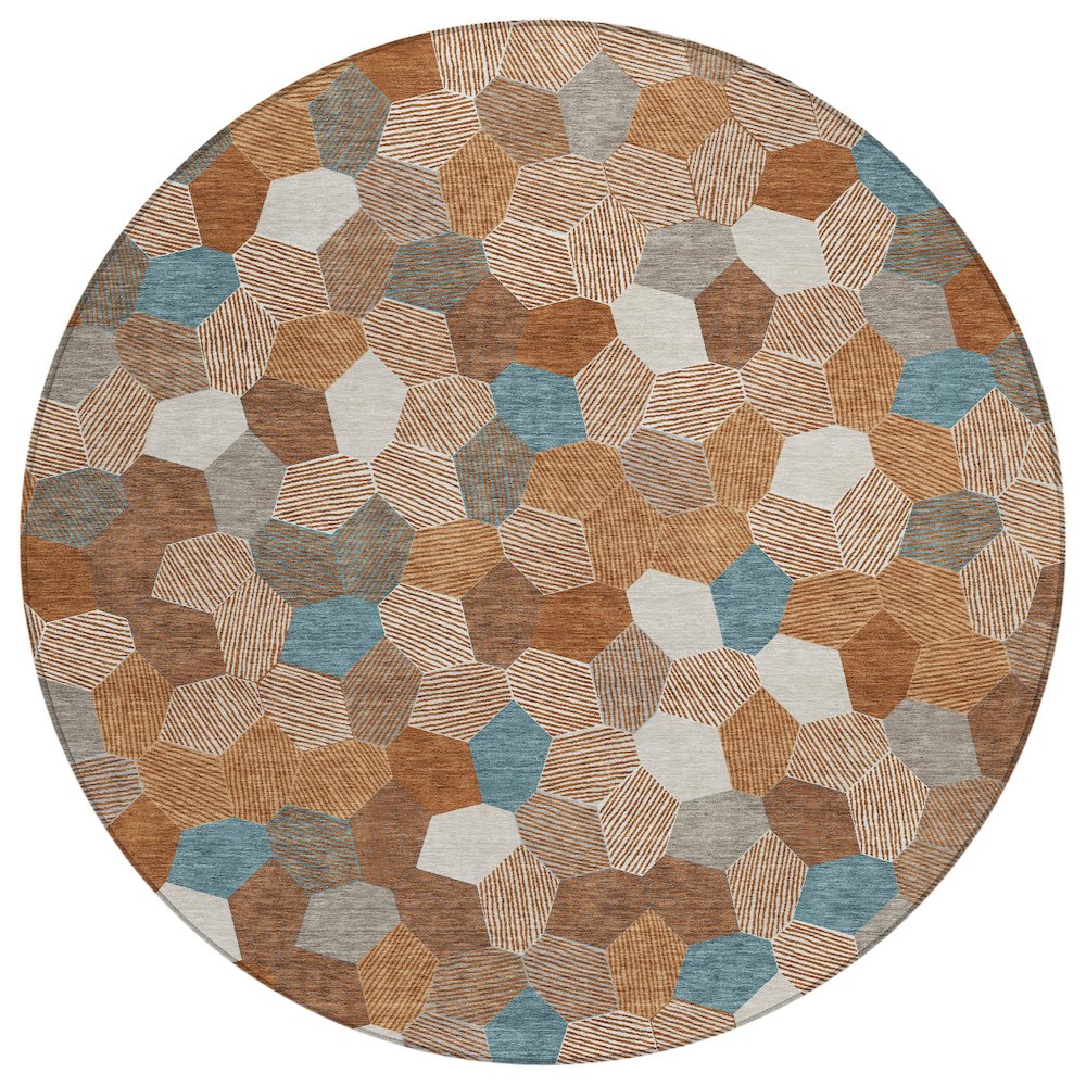 Machine Washable Indoor/Outdoor Chantille ACN2573 Orange 8' x 8' Round Rug. Picture 1
