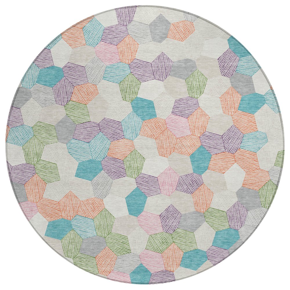 Machine Washable Indoor/Outdoor Chantille ACN2573 Ivory 8' x 8' Round Rug. Picture 1