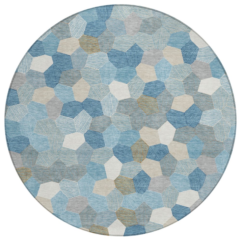 Machine Washable Indoor/Outdoor Chantille ACN2573 Teal 8' x 8' Round Rug. Picture 1