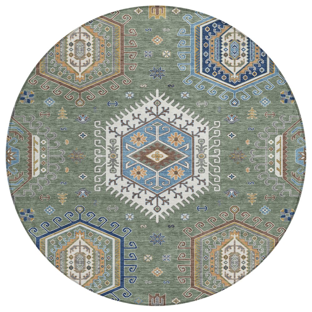 Machine Washable Indoor/Outdoor Chantille ACN2574 Green 8' x 8' Round Rug. Picture 1