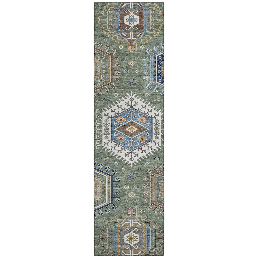 Machine Washable Indoor/Outdoor Chantille ACN2574 Green 2'3" x 7'6" Runner Rug. Picture 1