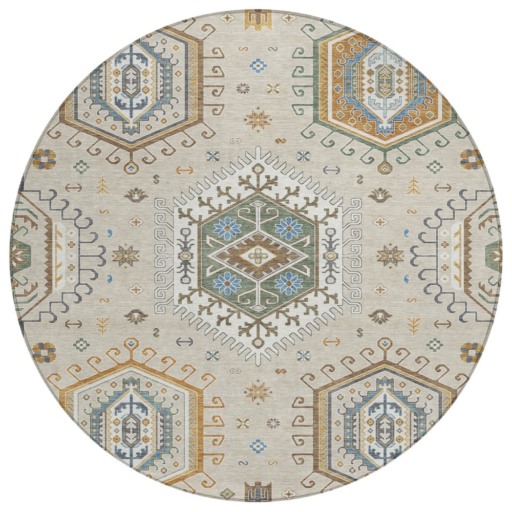 Machine Washable Indoor/Outdoor Chantille ACN2574 Brown 8' x 8' Round Rug. Picture 1