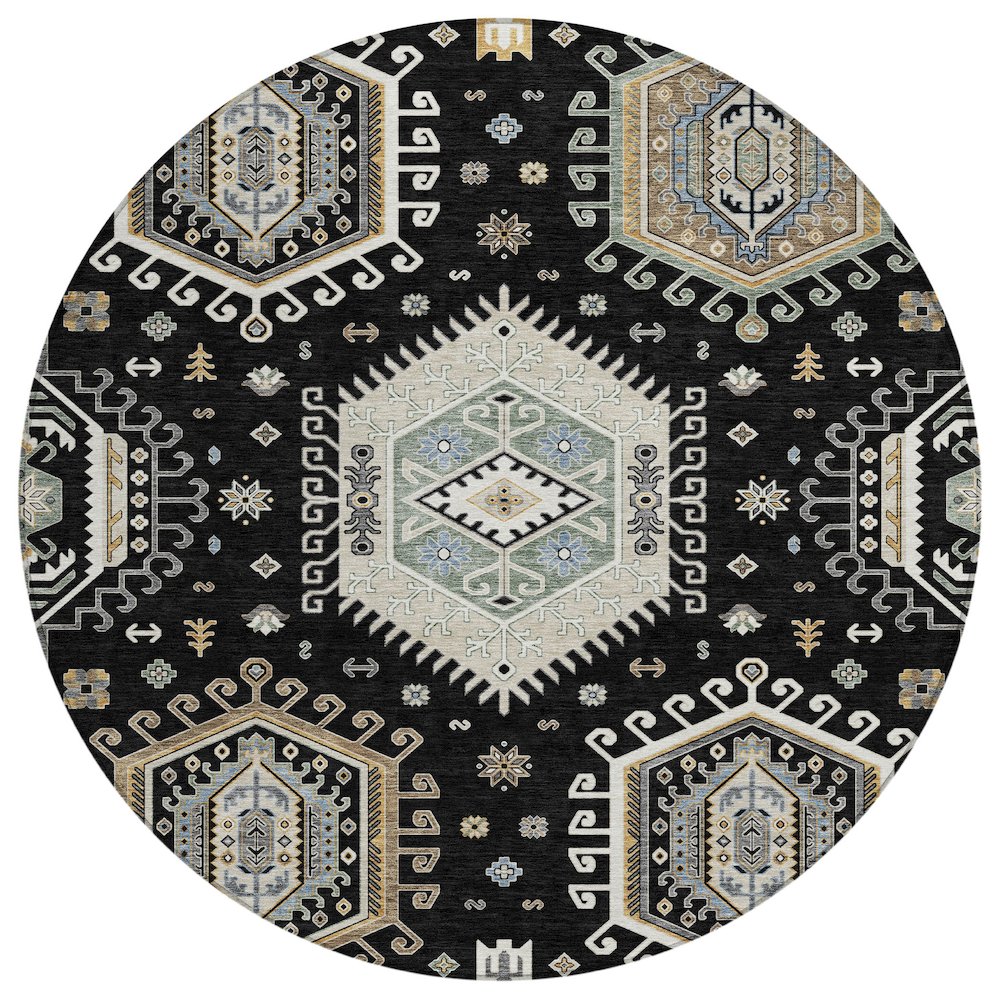 Machine Washable Indoor/Outdoor Chantille ACN2574 Black 8' x 8' Round Rug. Picture 1