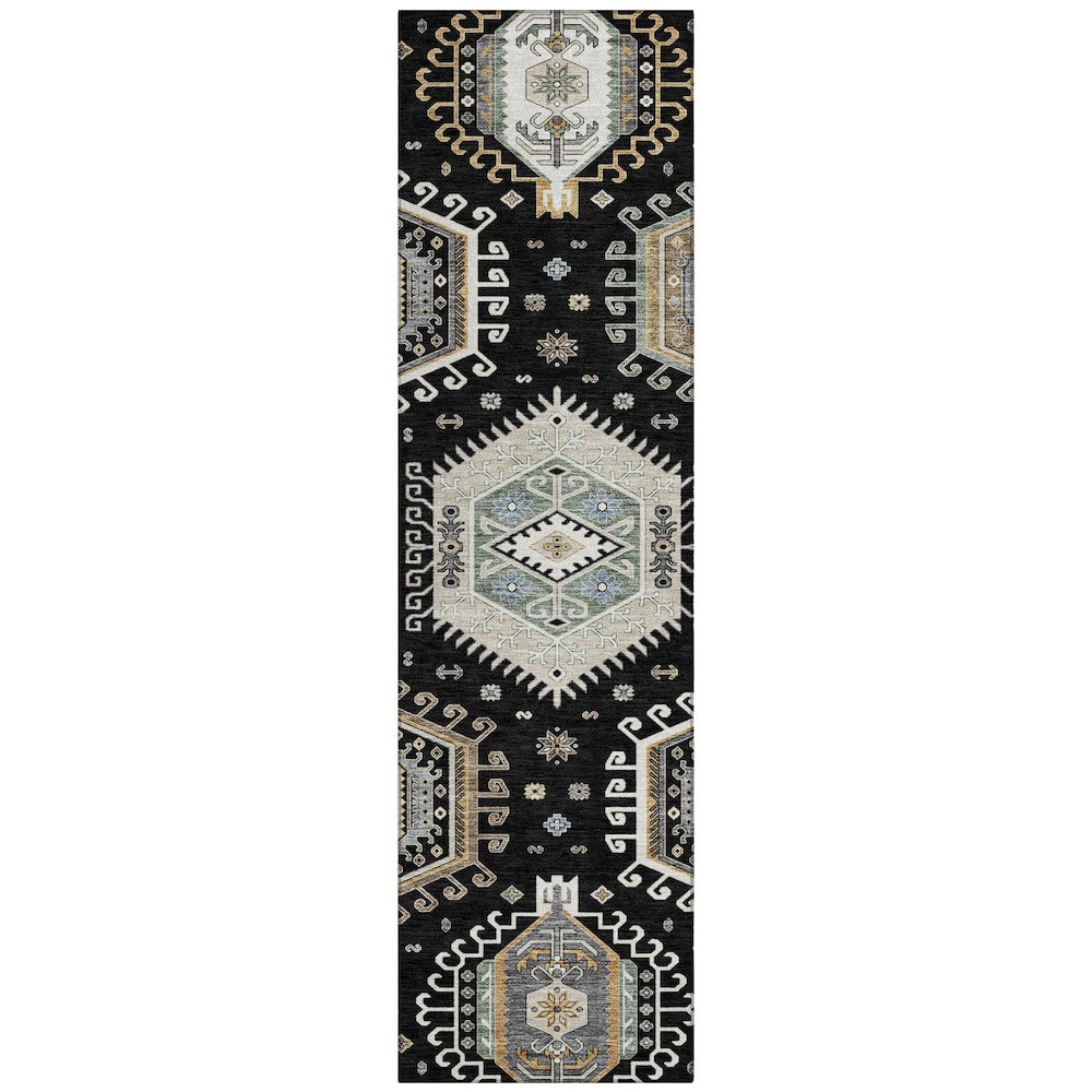 Machine Washable Indoor/Outdoor Chantille ACN2574 Black 2'3" x 7'6" Runner Rug. Picture 1