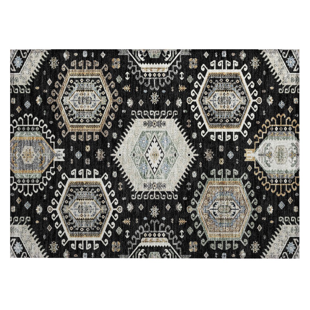 Machine Washable Indoor/Outdoor Chantille ACN2574 Black 1'8" x 2'6" Rug. Picture 1