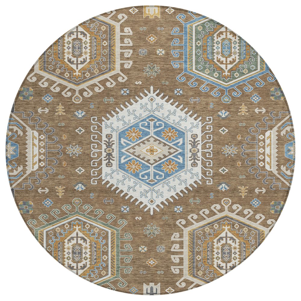 Machine Washable Indoor/Outdoor Chantille ACN2574 Brown 8' x 8' Round Rug. Picture 1