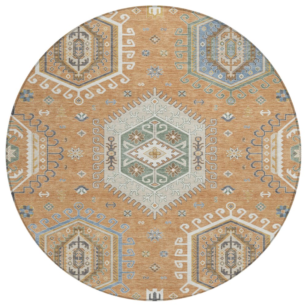 Machine Washable Indoor/Outdoor Chantille ACN2574 Orange 8' x 8' Round Rug. Picture 1