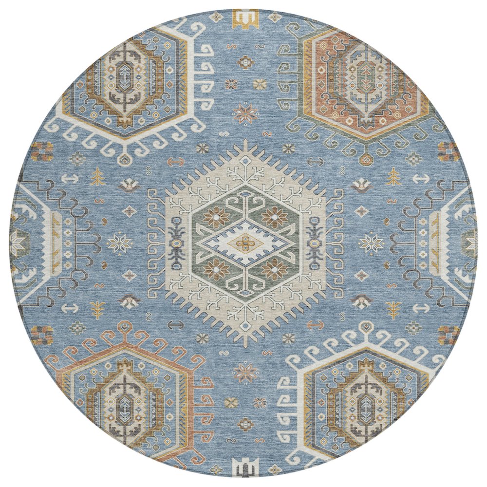 Machine Washable Indoor/Outdoor Chantille ACN2574 Blue 8' x 8' Round Rug. Picture 1