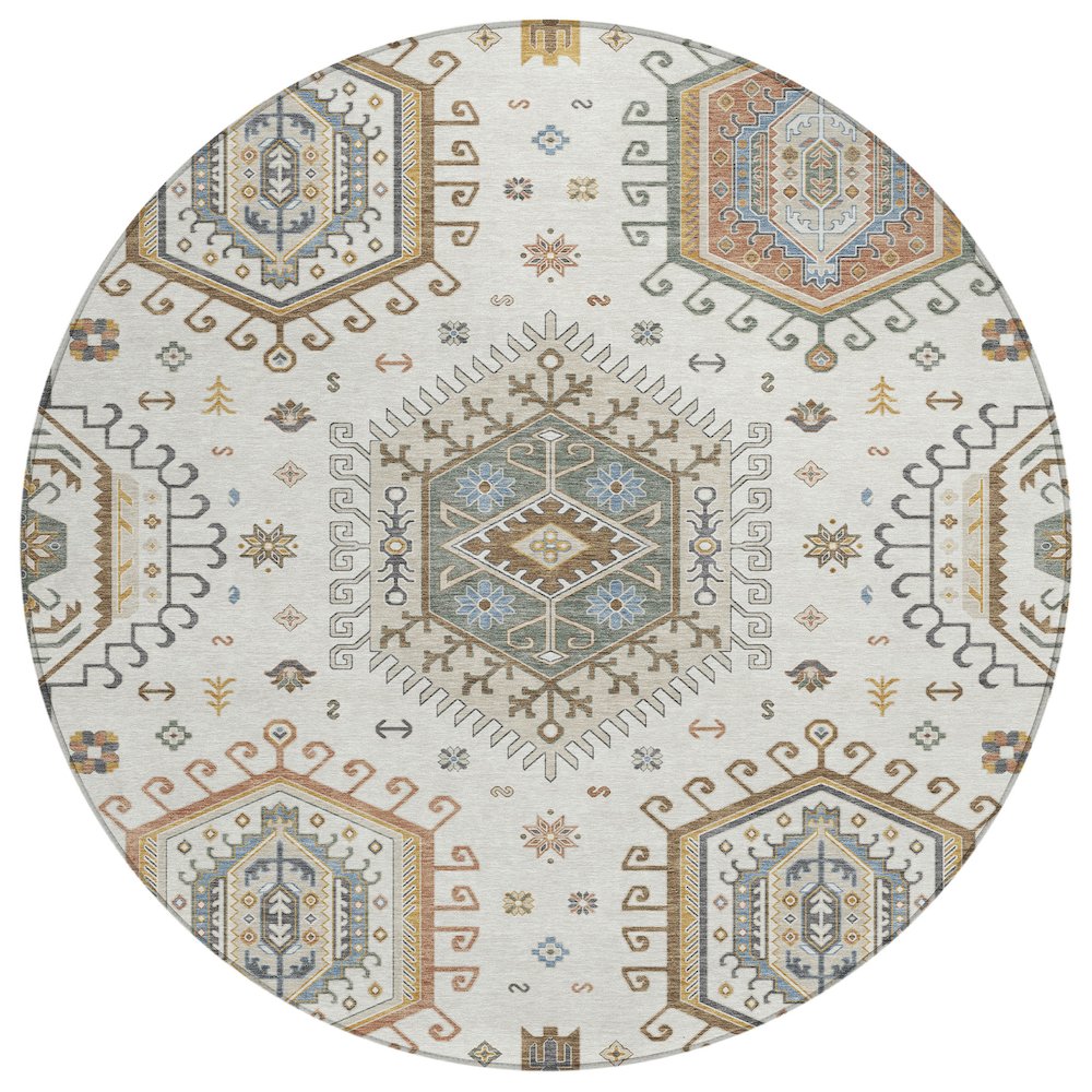 Machine Washable Indoor/Outdoor Chantille ACN2574 Ivory 8' x 8' Round Rug. Picture 1
